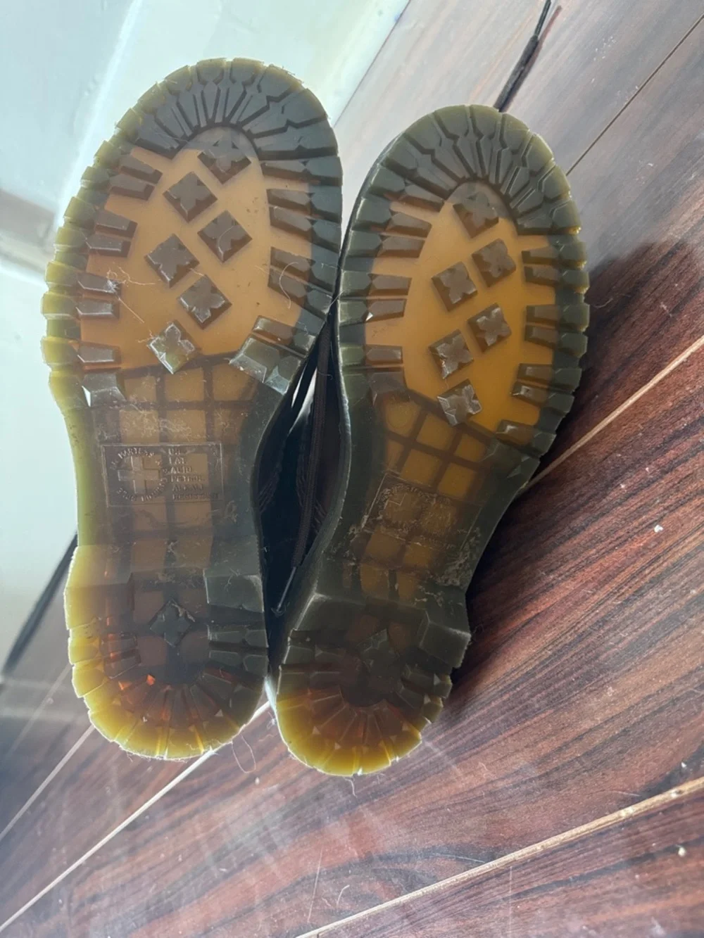 Dr. Martens Brown Leather 8-Eye Lace-Up Combat Boots with Yellow Stitching - Picture 3 of 5